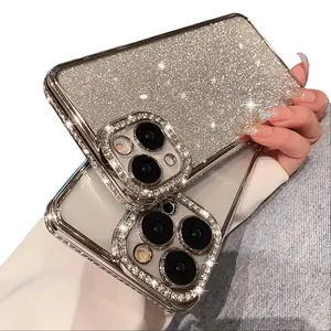 Luxury Glitter Diamond Phone Case for iPhone 11-16 Pro/Pro Plus Max with Rhinestone Sparkle & 360° Camera Protection Durable TPU Cover