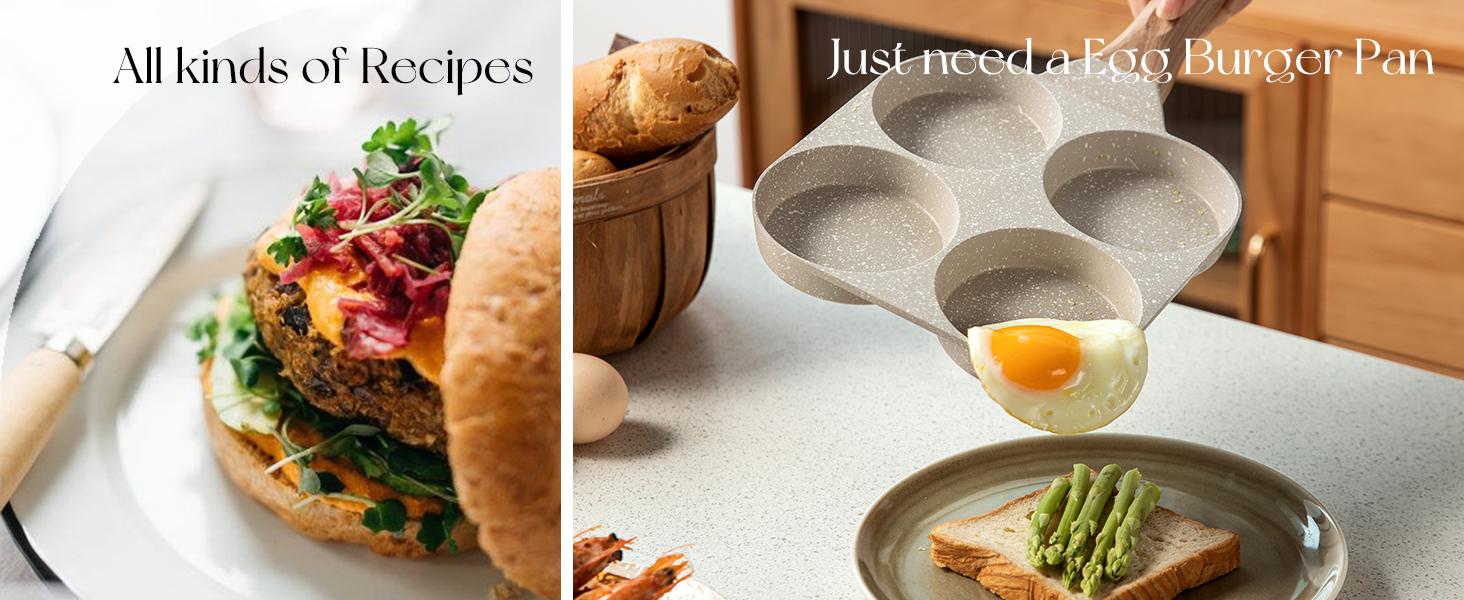 Non-stick egg pan, four-hole handled frying pan! Multi-functional egg pan - non-stick four-cup egg pan, without lid, perfect for frying breakfast, pancakes, hamburgers, etc. Suitable for home kitchen induction cooktop, MCMF egg pan. Cookware