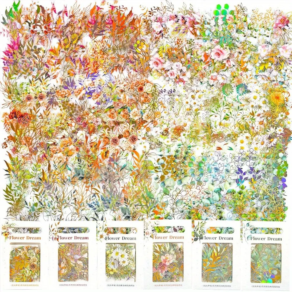 240 Pieces Golden Foil Botanical Stickers with Clear Background, Holographic Flower Eucalyptus Scrapbooking Sticker Floral Decals for Journaling Bullet Journal Planner Card Making DIY Crafts