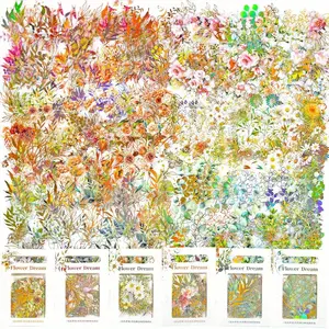 240PCS Transparent Gold Foil Botanical Stickers, Floral Decals for Water Bottles Phone Cases Laptops Journal Planner Card Making