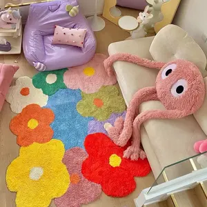 3D Flower Rug, Tufted, Home Decor, Irregular, Perfect for the Bedroom, Living Room,  Non-Slip, Unique Design Floral Polyester Softness Vibrant Colors Durability