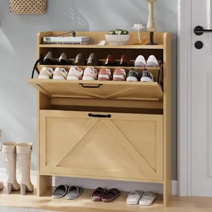 Garvee shoe cabinet with 2 fold-down drawers, slim shoe rack, freestanding, hidden shoe organizer with metal legs
