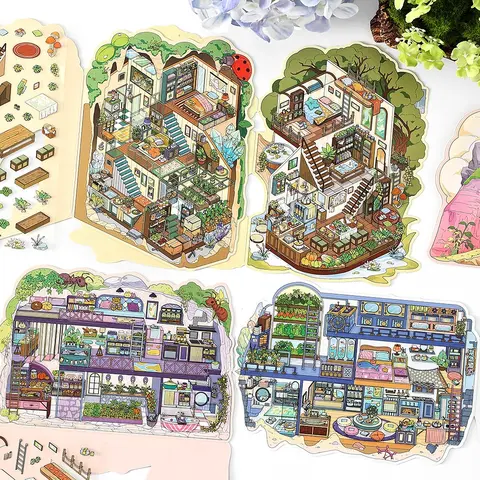 12 Sheets of Scenic Stickers in 4 Styles, Pet Material Decorative Stickers for My Little House Series, Perfect for Crafting & Home Decor, Diy Crafts Stickers