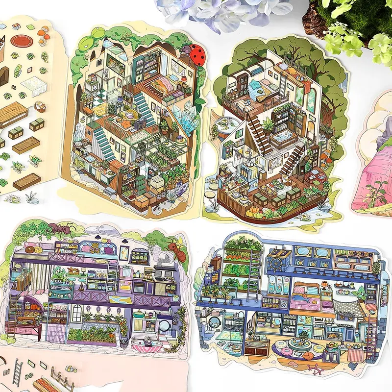 12 Sheets of Scenic Stickers in 4 Styles, Pet Material Decorative Stickers for My Little House Series, Perfect for Crafting & Home Decor, Diy Crafts Stickers