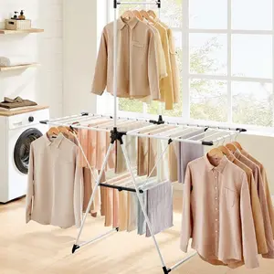 SONGMICS Clothes Drying Rack, Foldable 2-Level Laundry Drying Rack, Free-Standing Airer,  Space Savng