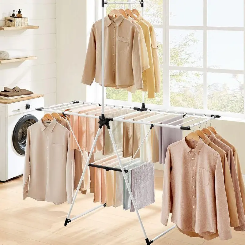 SONGMICS Clothes Drying Rack, Foldable 2-Level Laundry Drying Rack, Free-Standing Airer,  Space Savng