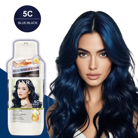 Ammonia-Free Blue Black Hair Dye Shampoo - Haircare, No Bleach At-Home Hair Color, Botanical Herbal Formula, Gentle Coloring, Long-Lasting Floral Fragrance, Moisturizing Ginger & Argan Oil, 500ml(16.9oz) Family Size for Men & Women