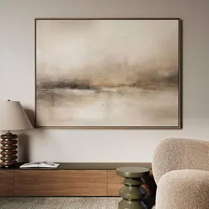 Vintage Landscape Canvas Wall Art, Brown Decor, Soft Horizontal Framed Art, Extra Large Living Room Decor, Neutral Minimalist Art T