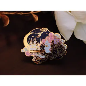 Gold Ocean of Sky Wind Goddess Hard Enamel Pin - Night Version