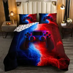 Boys Bedding Sets,Gaming Comforter Sets for Kids,Red Blue Bedding Set