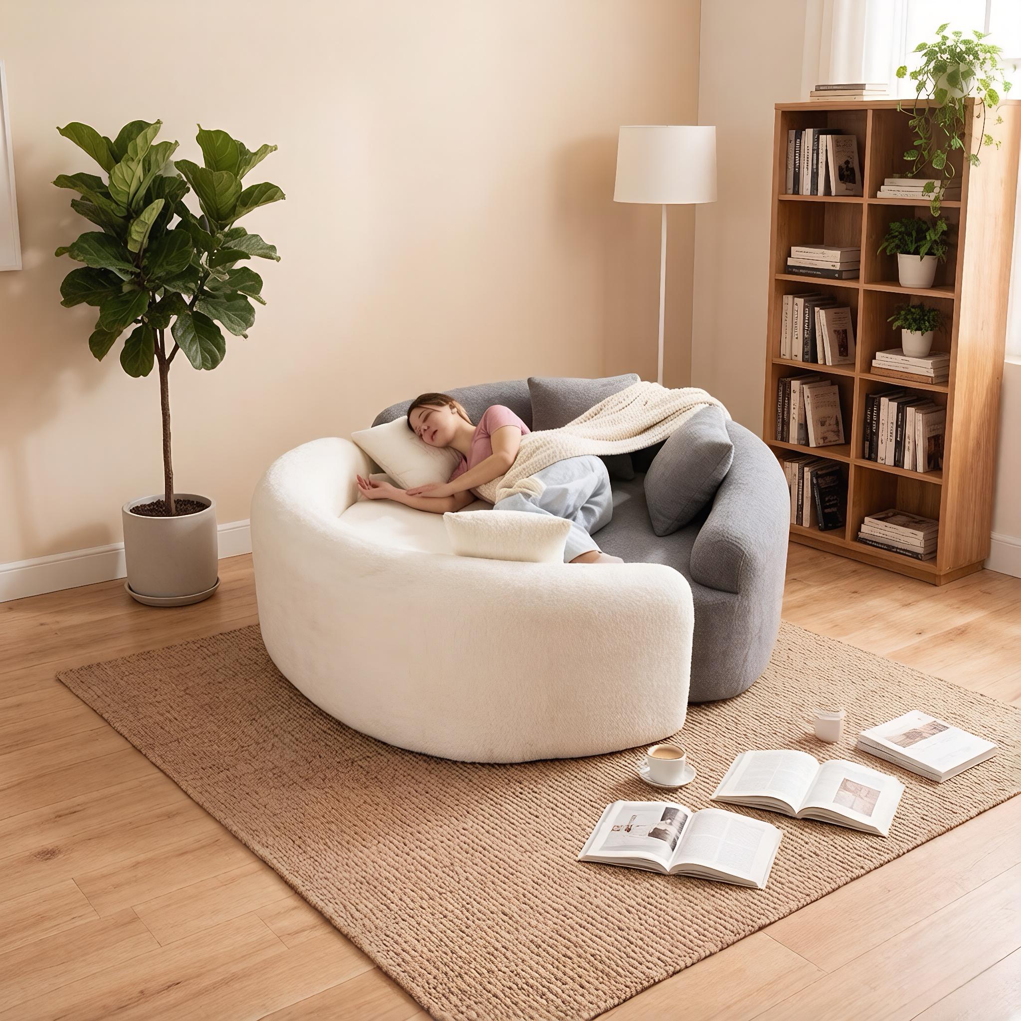 Modular Chenille Sofa, Pet Friendly Stain Resistant S Shaped Curved Sectional Couch for Small Space Living Room, Minimalist Cozy Couch boneless Chaise floor seats  Foldable Modern furniture