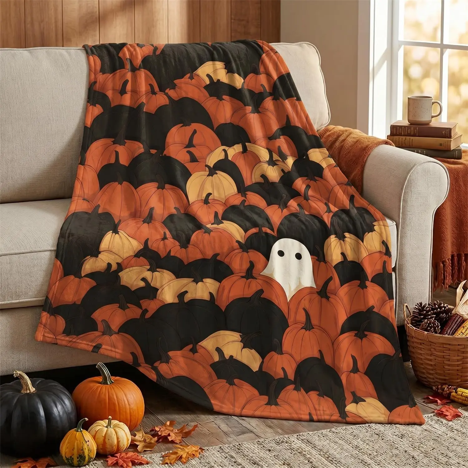 Horaldaily Halloween Pumpkin Goblin Flannel Throw Blanket  All Season Using Ultra Soft Fuzzy Plush Cozy Non-shedding Blanket for Couch Sofa Bed...