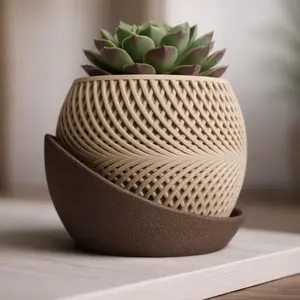 3D Printed Indoor Planter with Drip Tray, Sculptural Spiral Pot for Succulents and Cacti, Small Desk and Shelf Planter, Modern Boho Plant Decor, Housewarming Plant Lover Gift