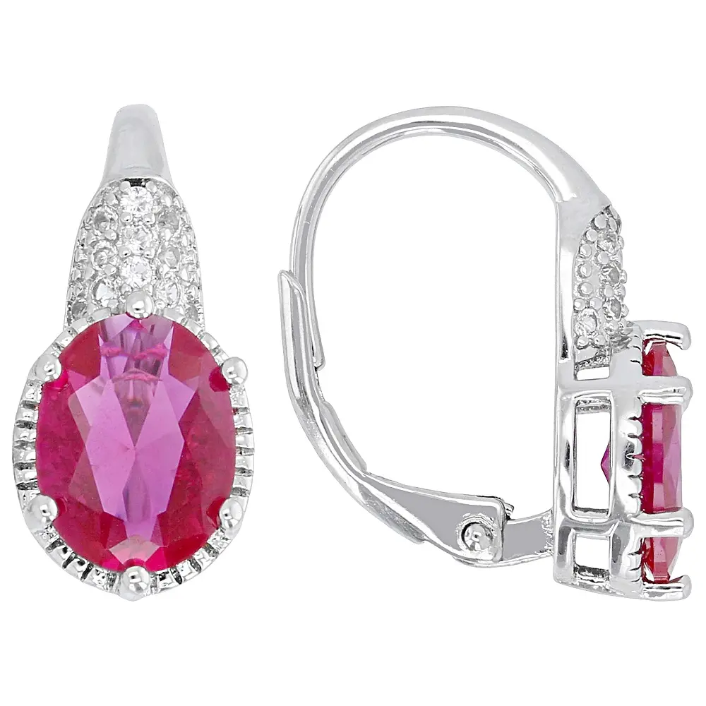 JTV Lab Created Ruby Rhodium Over Brass Earrings 2.64ctw