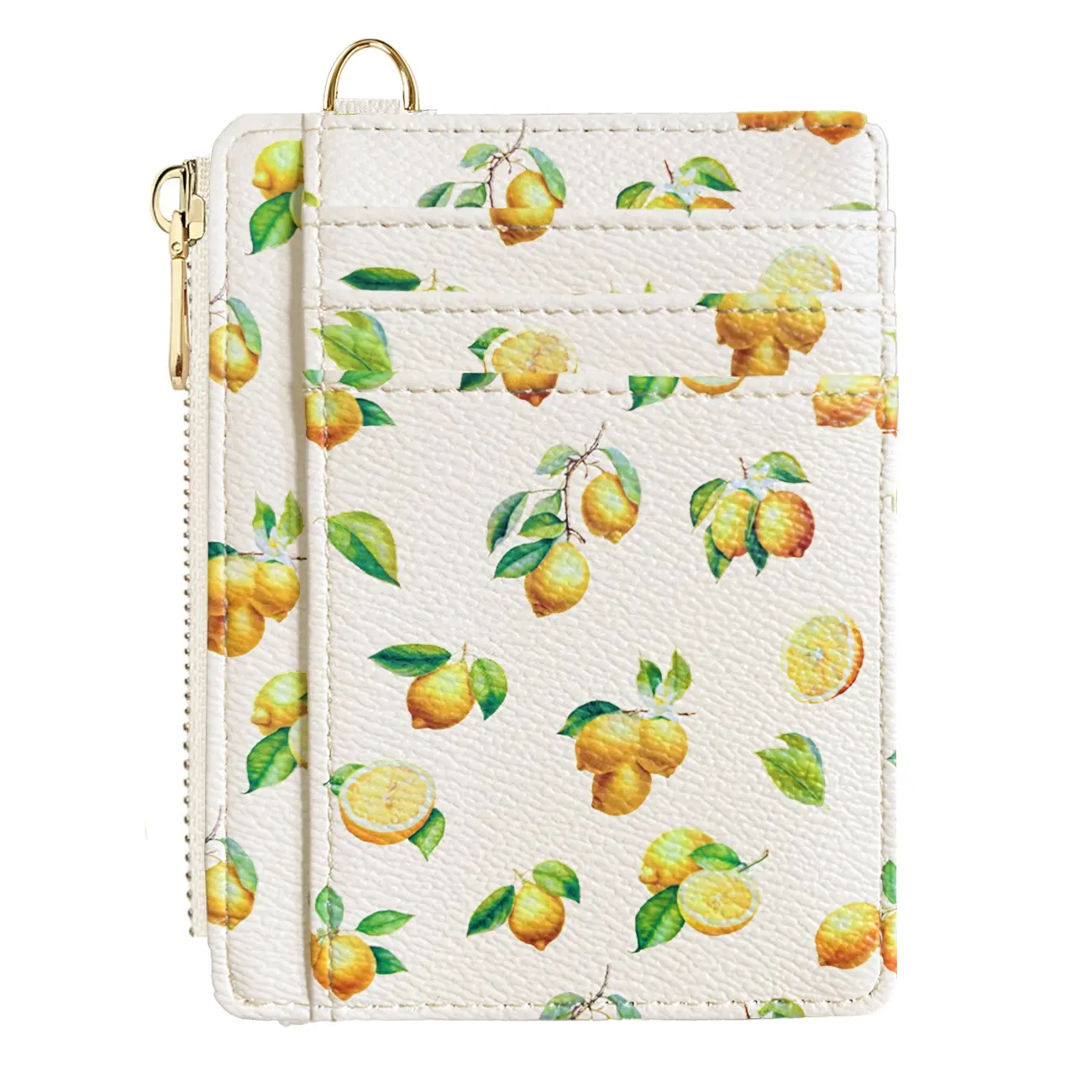 Women's Slim Card Case with ID Window, Cute Cherry-Strawberry Print, Casual Style for Friends & Mothers, Zipper, Card Slots, Organized Items