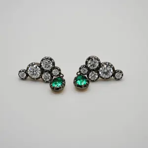 5 carat Georgian Victorian Climbing Collet Emerald and Moissanite Stud Earrings