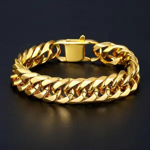 15mm Men's Bracelet Curb Cuban Link 316L Stainless Steel Wristband Male Fashion Jewelry