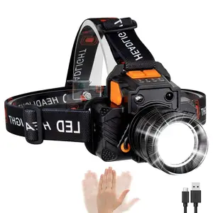 1PC USB Rechargeable Headlamp, High Lumens LED Head Flashlight Motion Sensor Head Lamp, Waterproof, Zoomable Outdoor Headlamp for Camping Hiking Running Cycling Fishing Work