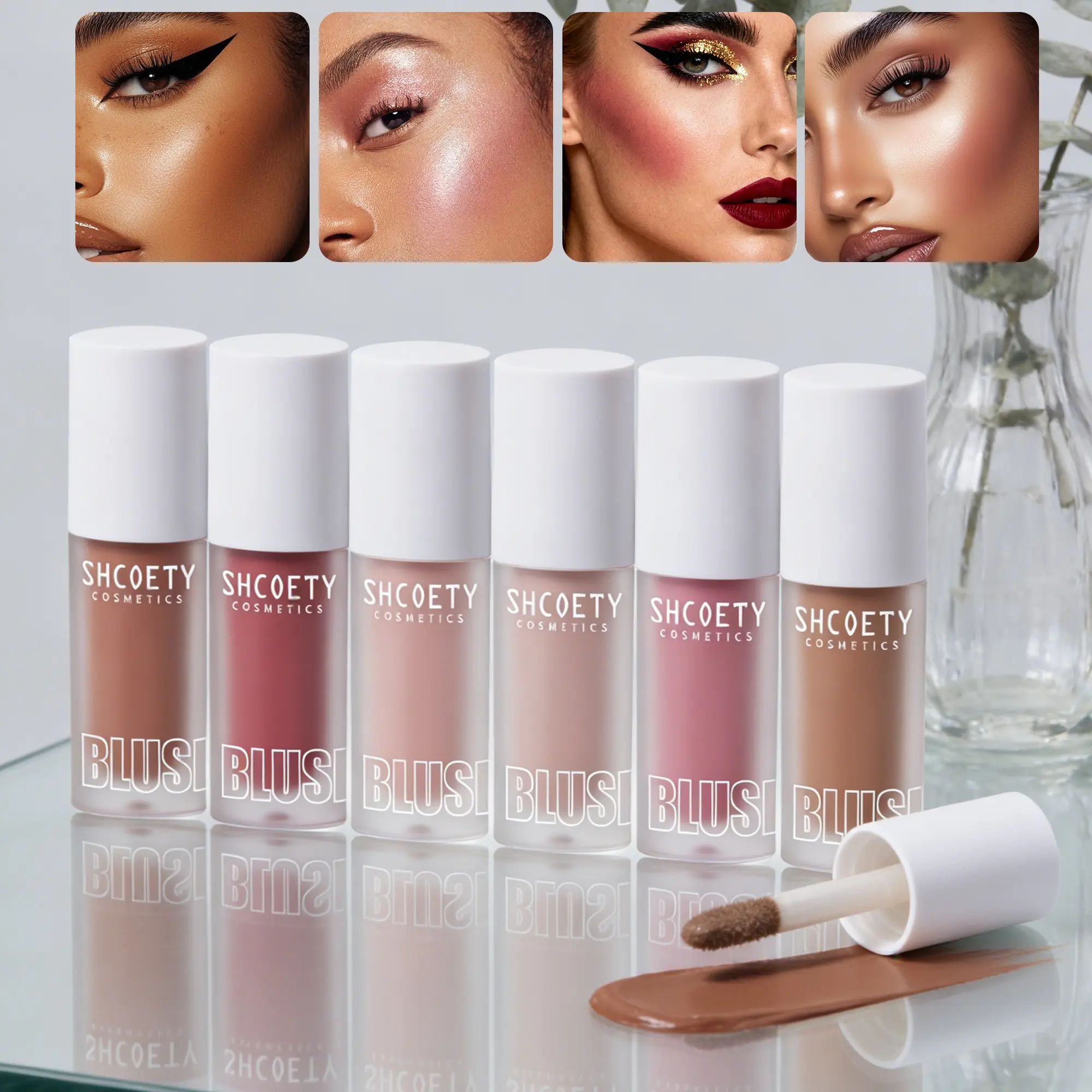 6-color liquid blush, Lightweight natural look, covering daily and makeup styles, blends lightly and fits smoothly, lasts long, locks in color without dulling, stays all day, multiple colors layered, Makeup Beauty Cosmetics, Cosmetics Products