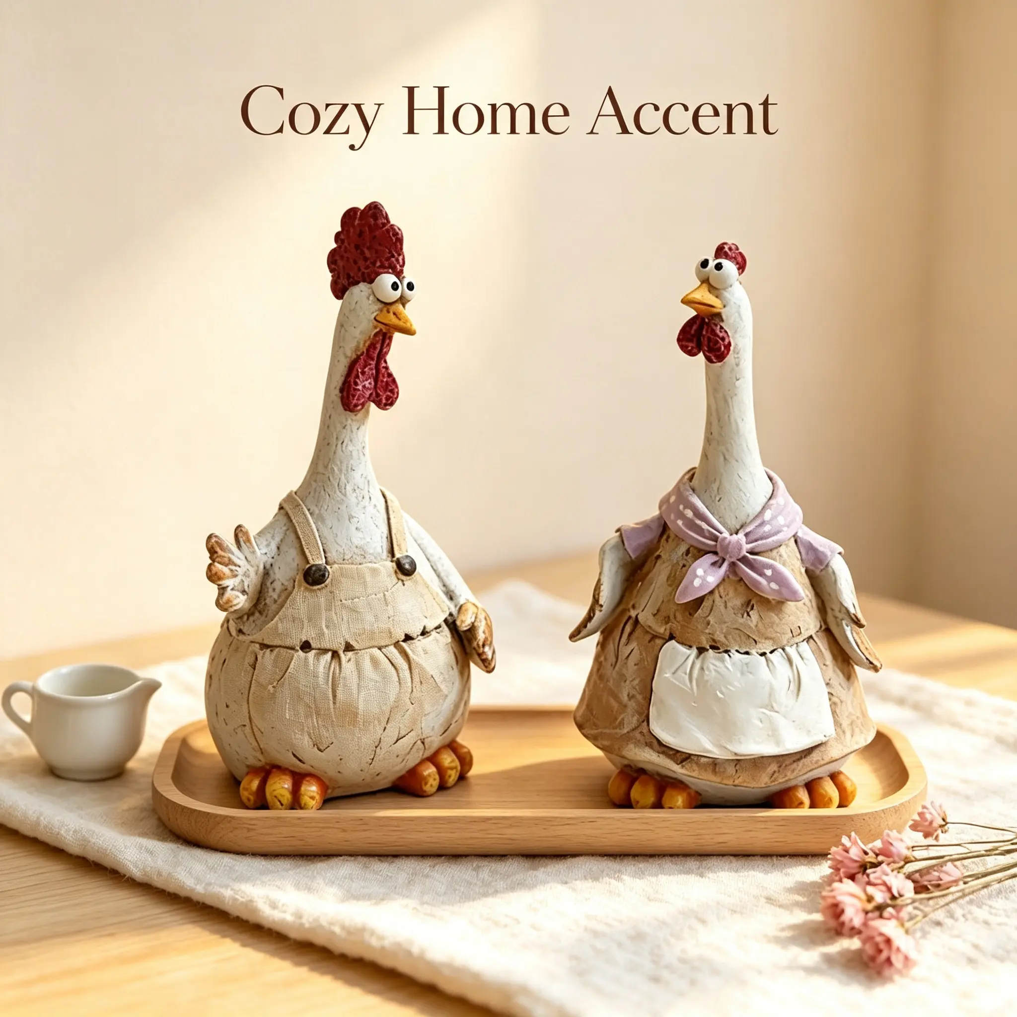Cartoon Rooster and Hen Resin Craft Ornaments, Home Decor Statues for Living Room Tabletop Decoration