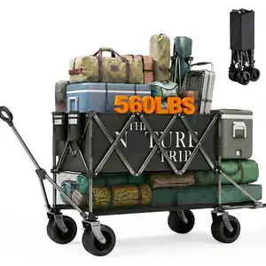 560lb Double Decker Wagon, 400L Large Capacity Folding Wagon with Brakes, Extra Long Extender Wagon Cart, All-Terrain Big Wheels for Camping, Sports, Shopping