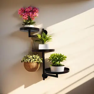 Wall Mounted Plant Shelf, 1 Count 3-layer Rotatable Plant Stand, Multipurpose Plant Display Rack, Home Organizer for Living Room Balcony Garden
