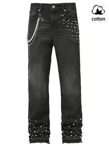 Men’s beaded denim jeans, willow-shaped flared cut, straight-leg bootcut, casual stretch flared jeans, comfortable and stylish design
