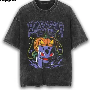 Halloween Bulbasaur Washed Vintage Tee, Halloween Bulbasaur Shirt Anime, Pokemon Shirt, Pokemon Merch, Manga Shirt, Pokemon for fan, Gift for him, Gift for her Menswear Top Streetwear Underwear Tshirt Tropical Shoe