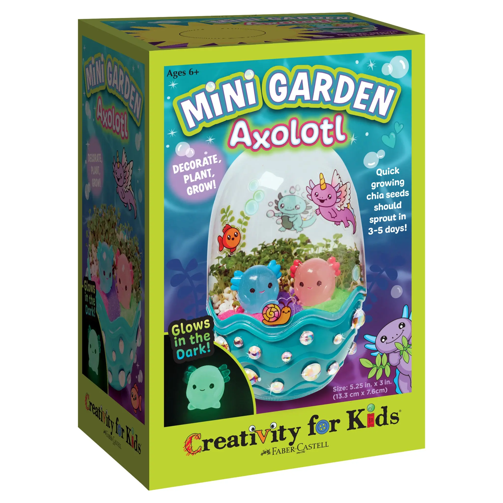 Mini Garden Axolotl Terrarium Kit - #6501000, 5.25” h x 3” w, with Chia Seeds, Glow-in-the-Dark Feature, Vermiculite, All Seasons Kit for Beginners, Unique Kids’ Gift