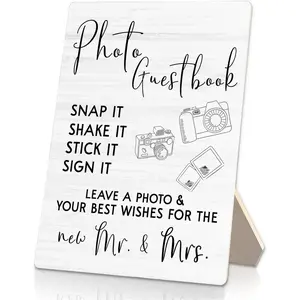 Wedding Guest Book and Stand, 5x7inch - Wooden Desk Decor for Mr & Mrs
