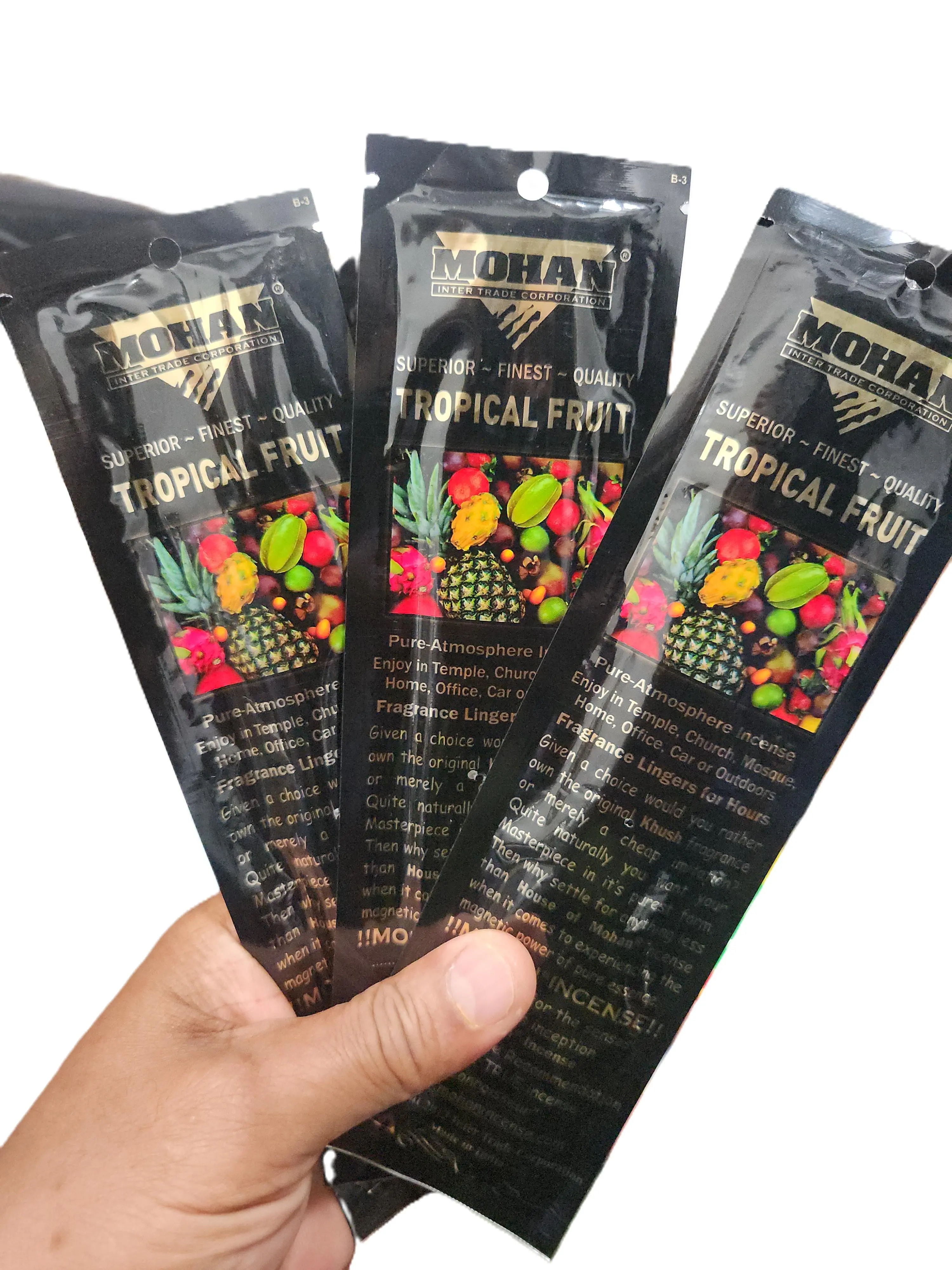 House of Mohan Fruity Tropical Fragrance Aroma Incense Sticks, Home Fragrance Aroma Freshener, 3 Packs (30 Total Sticks)