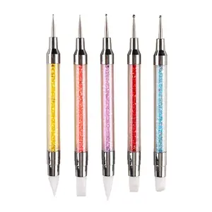 5PCS Dual-Ended Nail Art Sculpture Pen Dotting Tools, Silicone Nail Polish Brushes Stainless Steel Carving Drawing Dotting Tool,Nail Art Tools