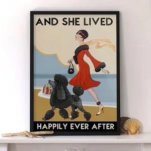 [SALE UP TO 40%] [Unframed] And She Lived Happily Ever After Poster, Poodle Mom Gift Wall Art, Dog Lover Birthday Art Print, Art Deco Woman Poster, Pet Owner Decor