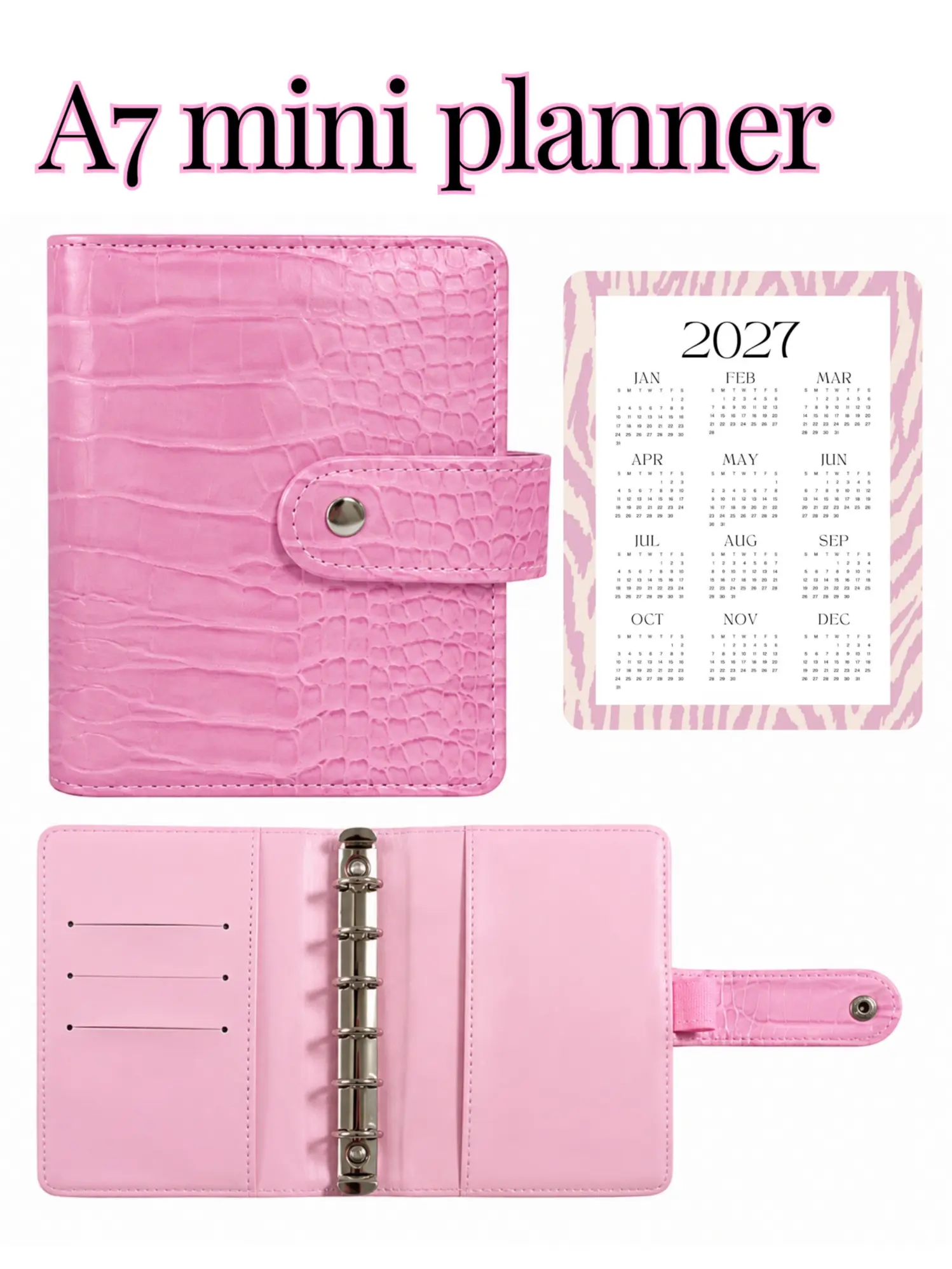 A7 Pink Croc Planner Wallet
