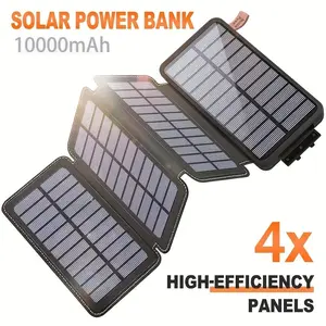10000mah Solar Power Bank, 4 Solar Panels, 2 USB Output Ports, Tc Input Port, Android Input Port, Perfect for All Phones, Travel, Camping, Travel Gadgets