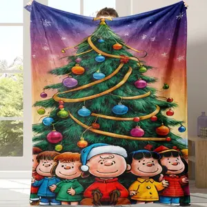 "Under the Christmas Tree" print. "Peanuts" Christmas themed flannel blanket. Soft, plush, and oversized for warmth. Perfect for home, office, travel, or as a festive gift. All-season use and machine washable. Christmas gift DreamyDwell Textiles