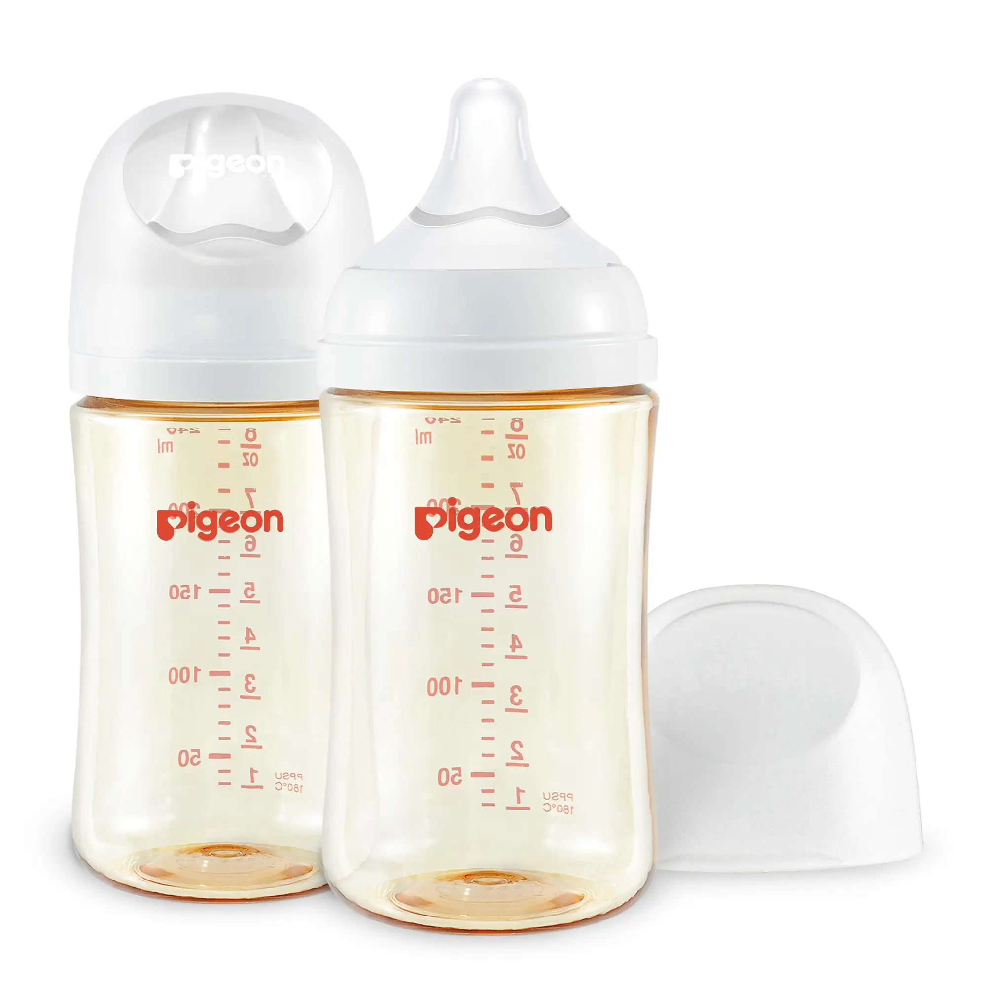 (Pack of 2)Pigeon PPSU Nursing Baby Bottle Wide Neck, Anti-Colic, Streamlined Body, Natural Feel, Easy to Clean, 8.1 Oz, Includes 2pcs M Nipples (3m+)