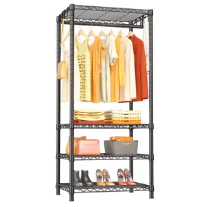 Ulif H4 Mini Portable Closet, 4 Tiers Freestanding Clothing Garment Rack for Small Space, Metal Clothes Wardrobe System for Bedroom, 23.6" W x 14" D x 76.4" H, Load 502 lbs, White
