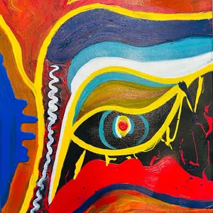 Original Work Acrylic and Oil on Canvas Abstract Art with Colorful Eye Design by Unknown Artist
