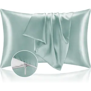 BEDELITE Satin Pillowcase with Zipper, Haze Blue King Size Pillow Cases Set of 2, Super Soft and Cooling Similar to Silk Pillow Cases, Gift for Women Men(20X36 Inches) BEDELITE