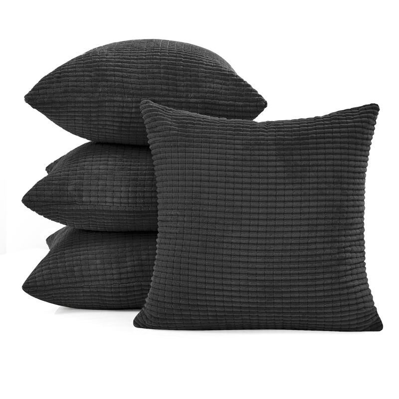 Deconovo 4-Pack Throw Pillow Covers, Soft Corduroy Fabric with Striped Pattern, Perfect for Sofa, Bedroom, and Living Room