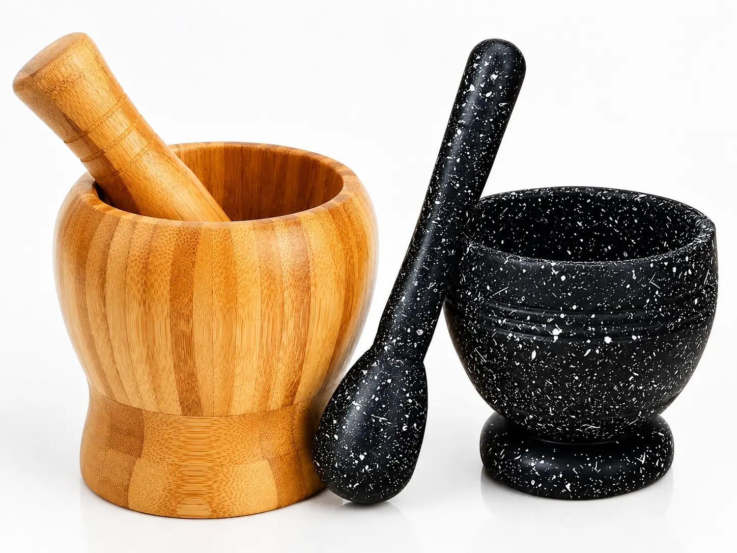 Mortar and Pestle Set Bamboo or Granite Style Spice Herb Garlic Grinder Bowl