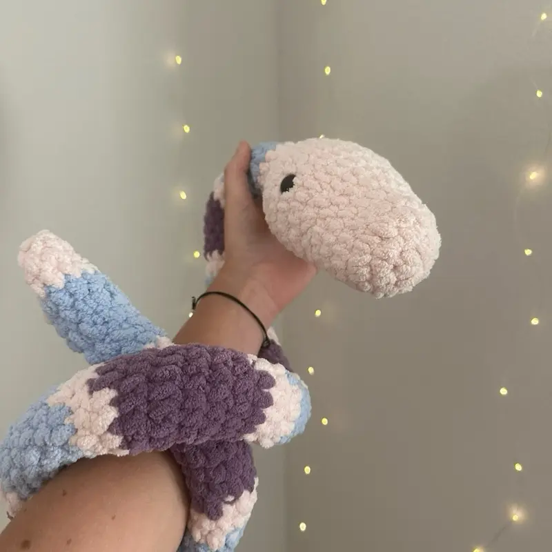 Snugsy the Crochet Snake - Soft Plush Toy in Purple and Blue Colors for Cozy Comfort