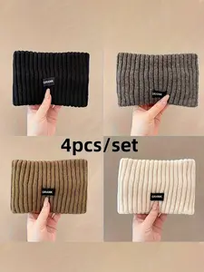 4pcs Women's Soft Elastic - Winter Warm Ear Flaps, Comfortable Fit Solid Color Headwear, Fashionable Comfort for Daily & Formal Occasions Universal Headband Headband Head Wrap