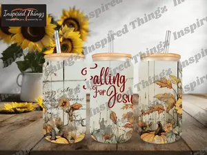 Positive 16oz Can, 16oz Glass Can Cup, Falling for Jesus pumpkin Design, Inspirational Glass Can, Fall Jesus Design, Glass Cup.