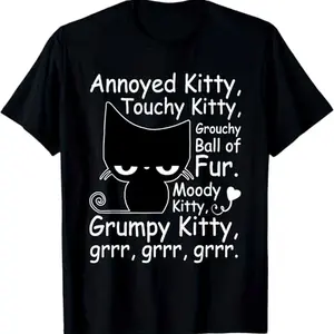 Angry Cat Kitten Lover Funny Attitude Pet Owner Graphic Cotton T-Shirt, Plus Size Casual Crew Neck Tee Ideal Holiday Gift