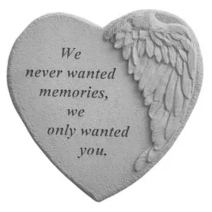 212 MAIN Winged Heart Memorial Cast Stone - We Never Wanted..., 9x9 in, Wall Mount, Outdoor, Durable