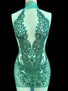 Brenda Emerald Green Rhinestone Bodice Applique