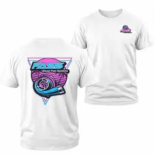 FASS Diesel Turbo Graphic T-shirt, 2 Sides Retro Neon Fuel Systems Turbocharger Artwork, Soft Cotton Blend Workwear Tee for Men Women Mechanics Diesel Truck Performance Gift