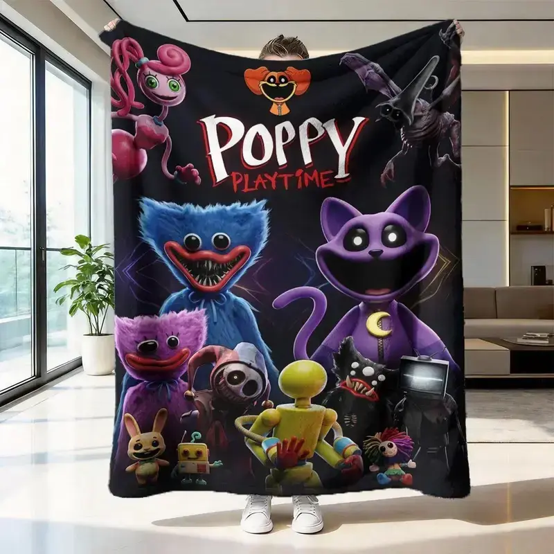 Poppy Playtime Flannel Blanket, Soft and Skin-Friendly, Warm Sofa Bedroom Nap Blanket, Throw Blankets, Multi-Scene Use, Classic Style, Print Pattern  And Bedroom Great For Travel, Camping Or Gift